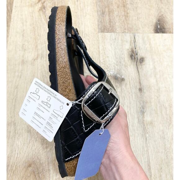 Staud x Birkenstock Gizeh Sandals In Black Croc 7 NWT - Picture 5 of 7